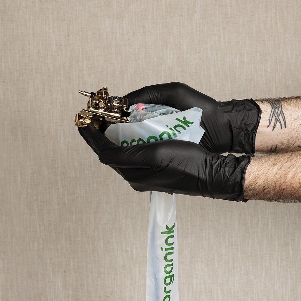 Protection clipcord jetable biodégradable Organink - Housse clipcord tatouage non stérile écoresponsable - avec gants nitrile noir qualité médicale - Consommable tatouage professionnel hygiénique